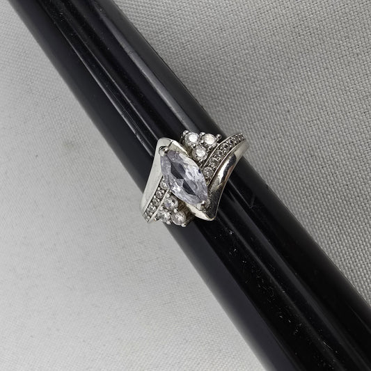 S925 Silver Tone Crystal Statement Ring Size 8