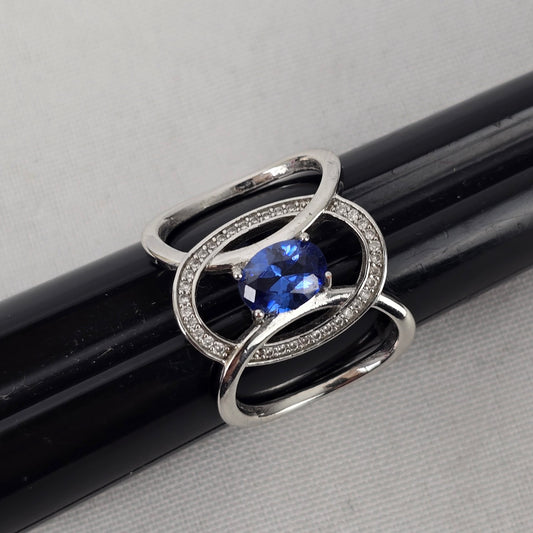 Silver Tone Blue Stone Statement Ring Size 9