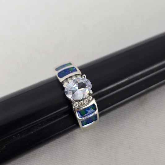 Silver Tone Blue Stone Ring Size 8