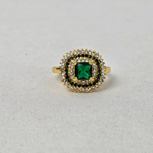 Gold Tone Green Stone Ring Size 8.5