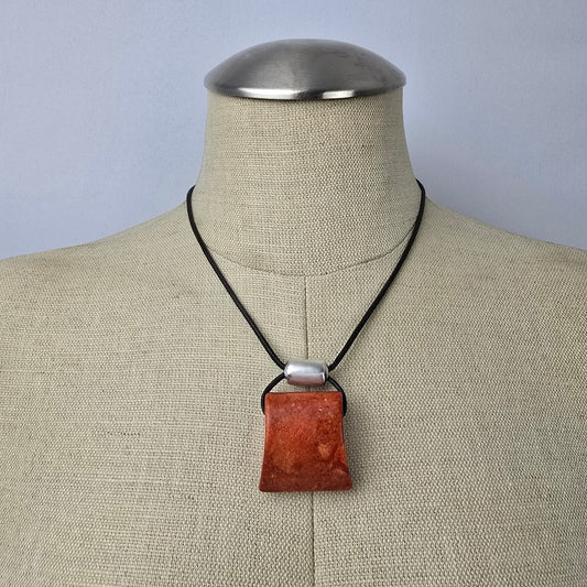Vintage SILPADA 925 Sterling Silver Red Sponge Coral Pendant Leather Necklace
