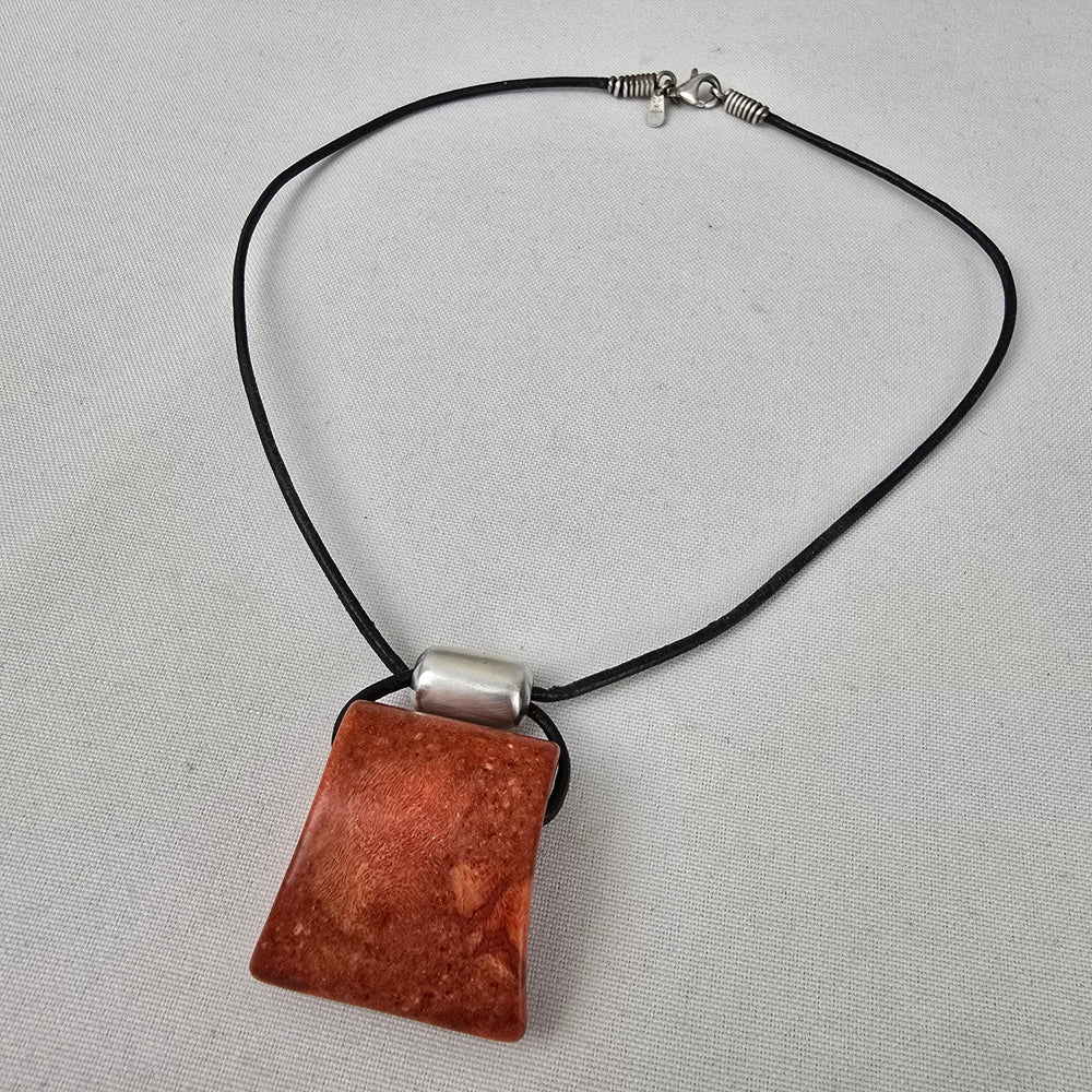 Vintage SILPADA 925 Sterling Silver Red Sponge Coral Pendant Leather Necklace