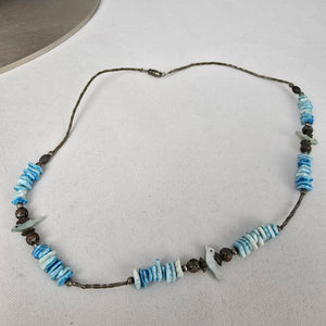 Vintage Silver Beaded Blue Sea Shell Bird Detail Necklace