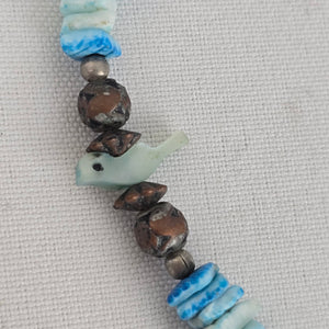 Vintage Silver Beaded Blue Sea Shell Bird Detail Necklace