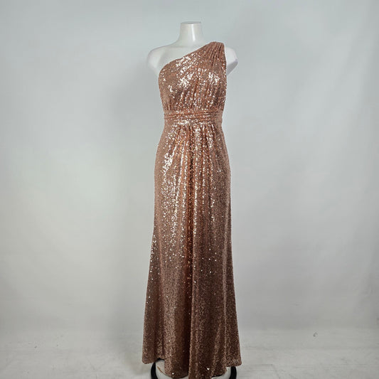 Rose Gold Sequined One Shoulder Event Dress Size 10