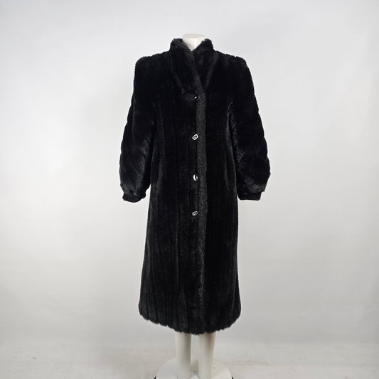 Vintage Faux Fur Black Long Coat Size L