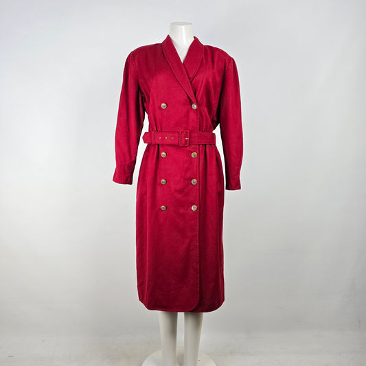 Vintage Lady H. Red Wool Trench Coat Dress Size 16
