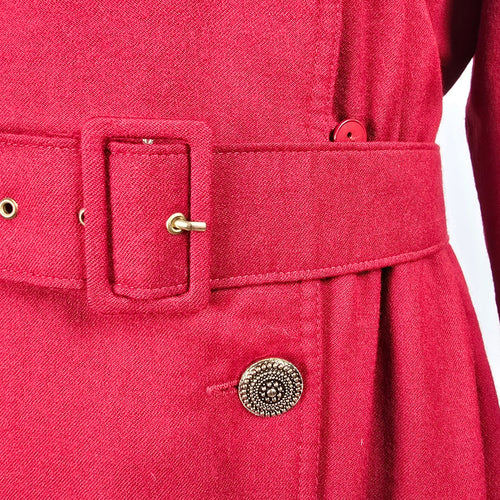 Vintage Lady H. Red Wool Trench Coat Dress Size 16
