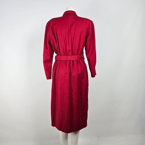 Vintage Lady H. Red Wool Trench Coat Dress Size 16