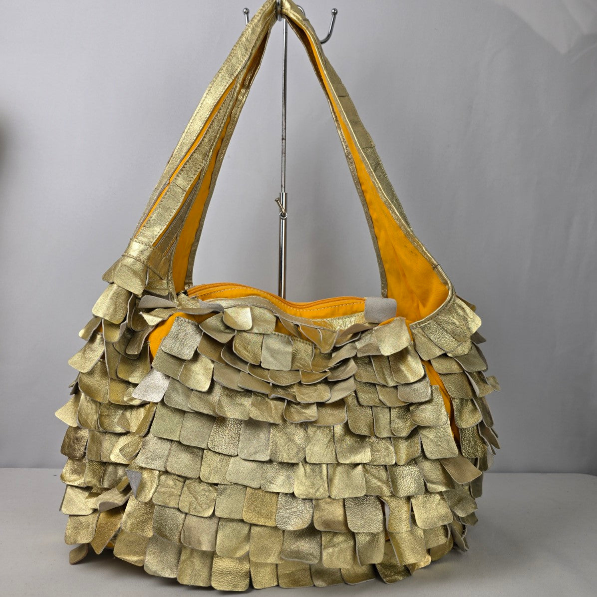 Jesslyn Blake Gold Leather Scalloped Hobo Purse