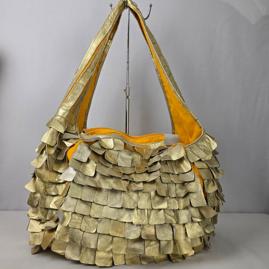 Jesslyn Blake Gold Leather Scalloped Hobo Purse