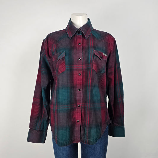 Powder River Outfitters Red Cotton Plaid Pearl Snap Western Top Size XL