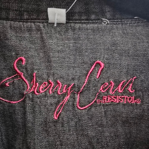 Sherrry Cervi Black Cotton Denim Embroidered Back Button Up Top Size L