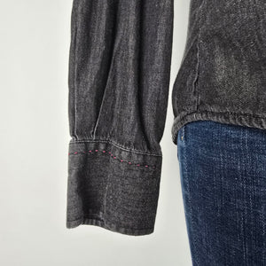 Sherrry Cervi Black Cotton Denim Embroidered Back Button Up Top Size L