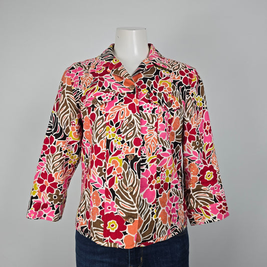 Patrick Christopher Pink Floral Linen Button Up light Jacket Size M