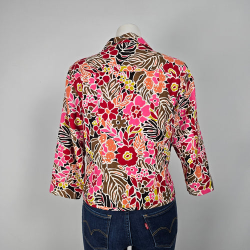 Patrick Christopher Pink Floral Linen Button Up light Jacket Size M