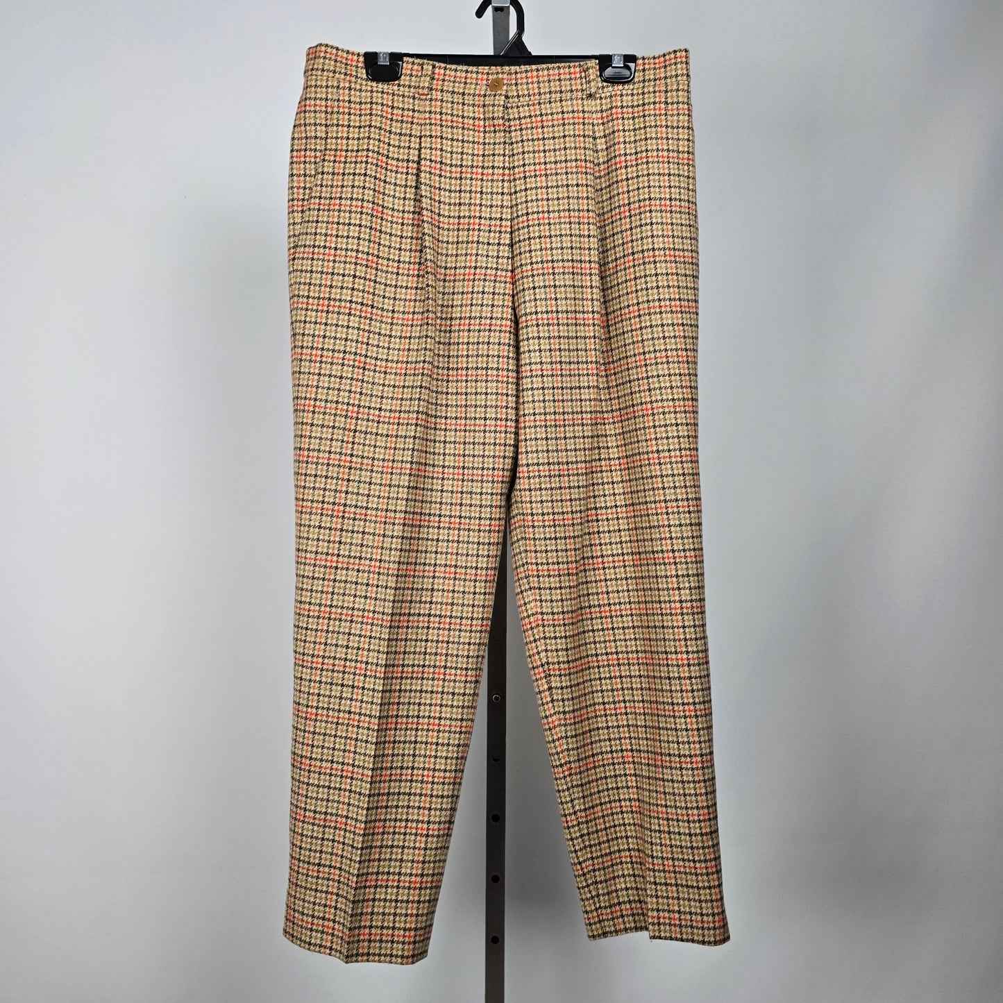 La Chic Reine Schurwolle Brown Houndstooth Wool Trousers Size 14