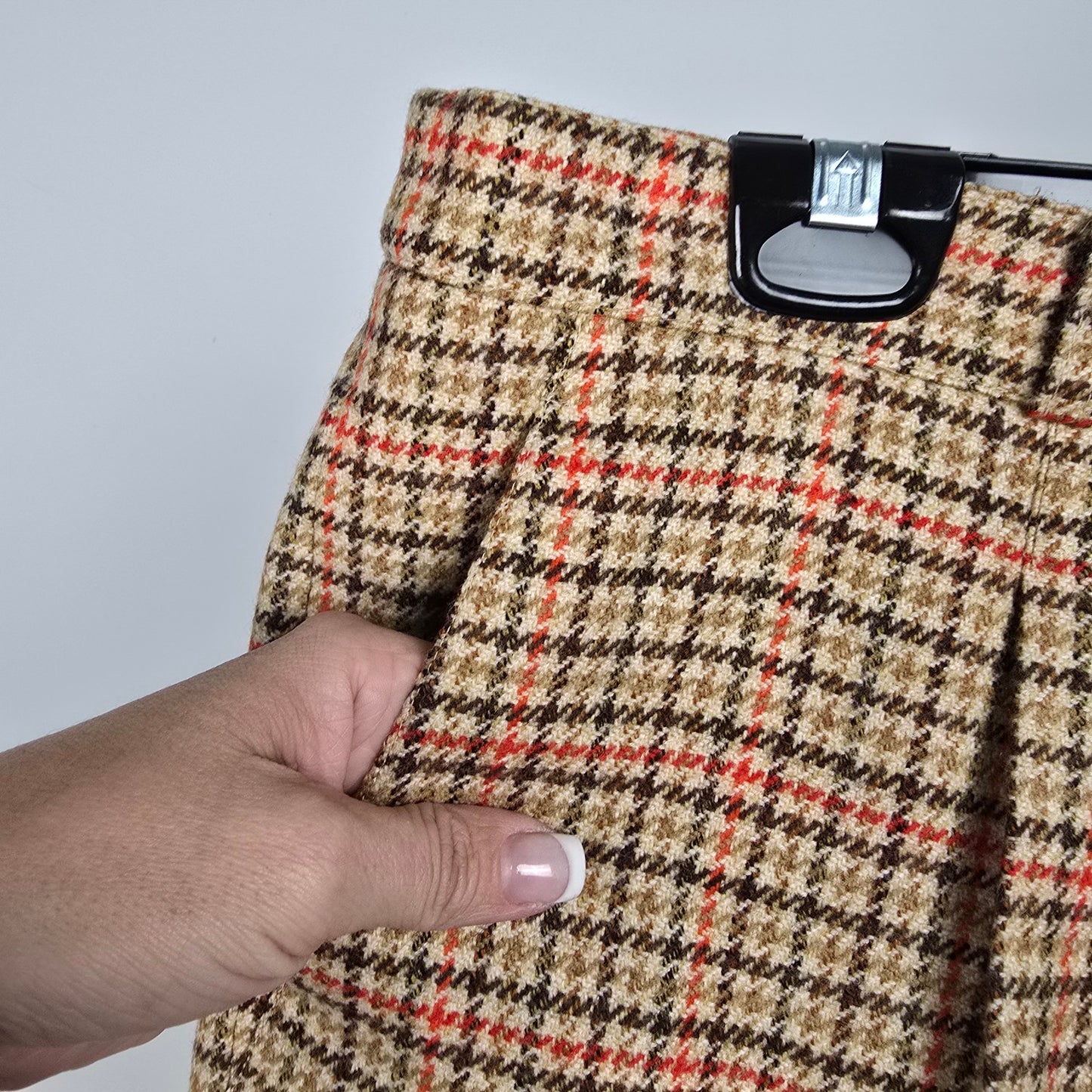 La Chic Reine Schurwolle Brown Houndstooth Wool Trousers Size 14