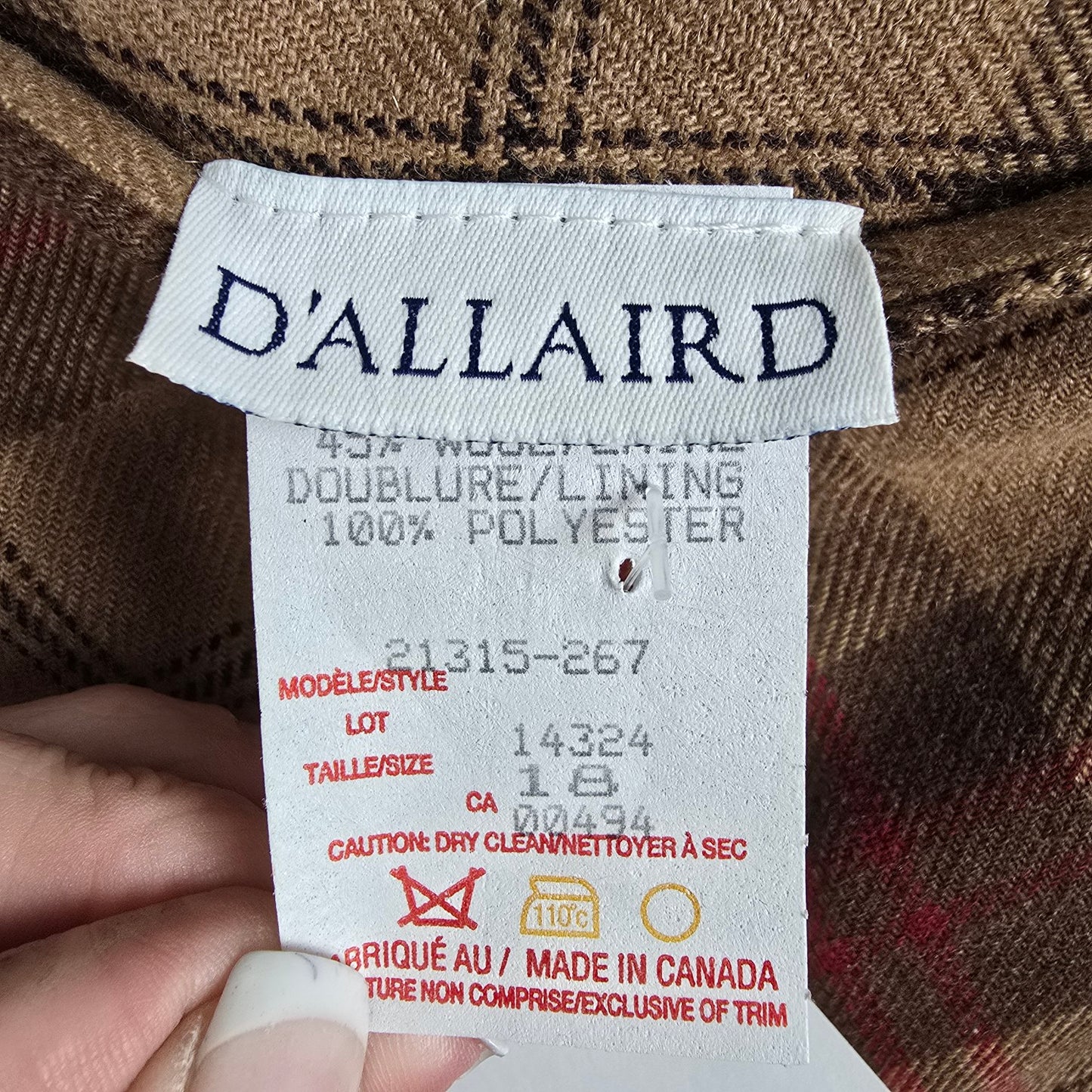 Vintage D'Allaird Brown Wool Plaid Maxi Skirt Size 18