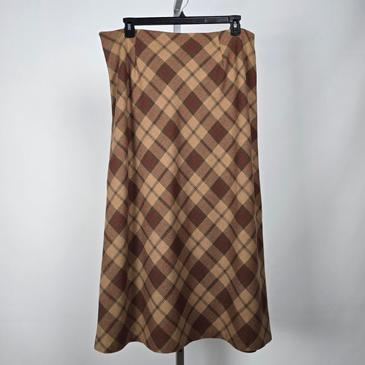 Vintage D'Allaird Brown Wool Plaid Maxi Skirt Size 18