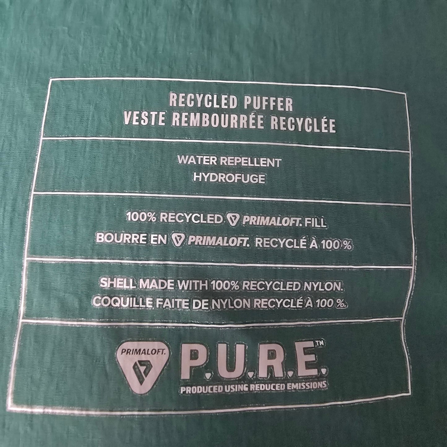 Gap Recycled Green Puffer Jacket Size XL