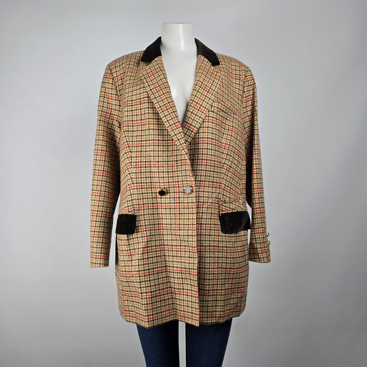 Vintage Jobis La Chic Brown Houndstooth Wool Cashmere Blazer Size 14