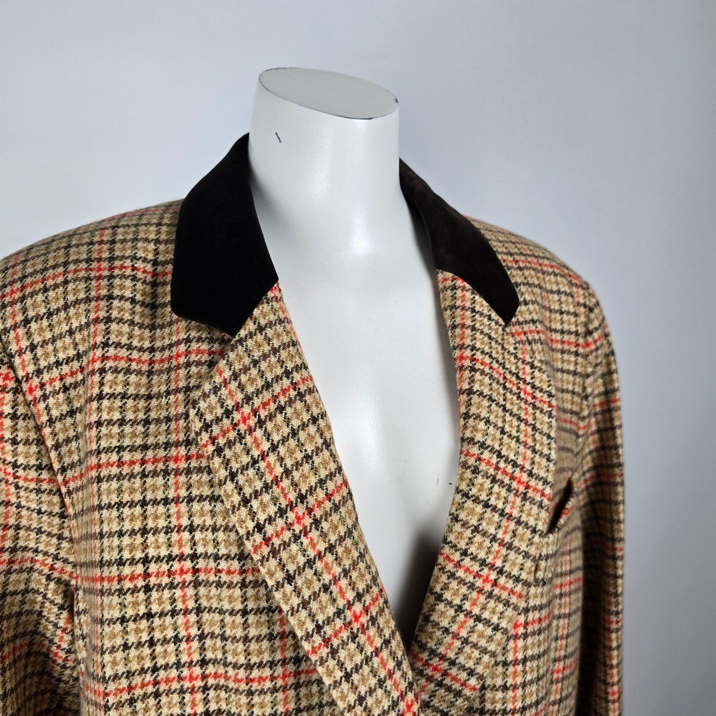 Vintage Jobis La Chic Brown Houndstooth Wool Cashmere Blazer Size 14