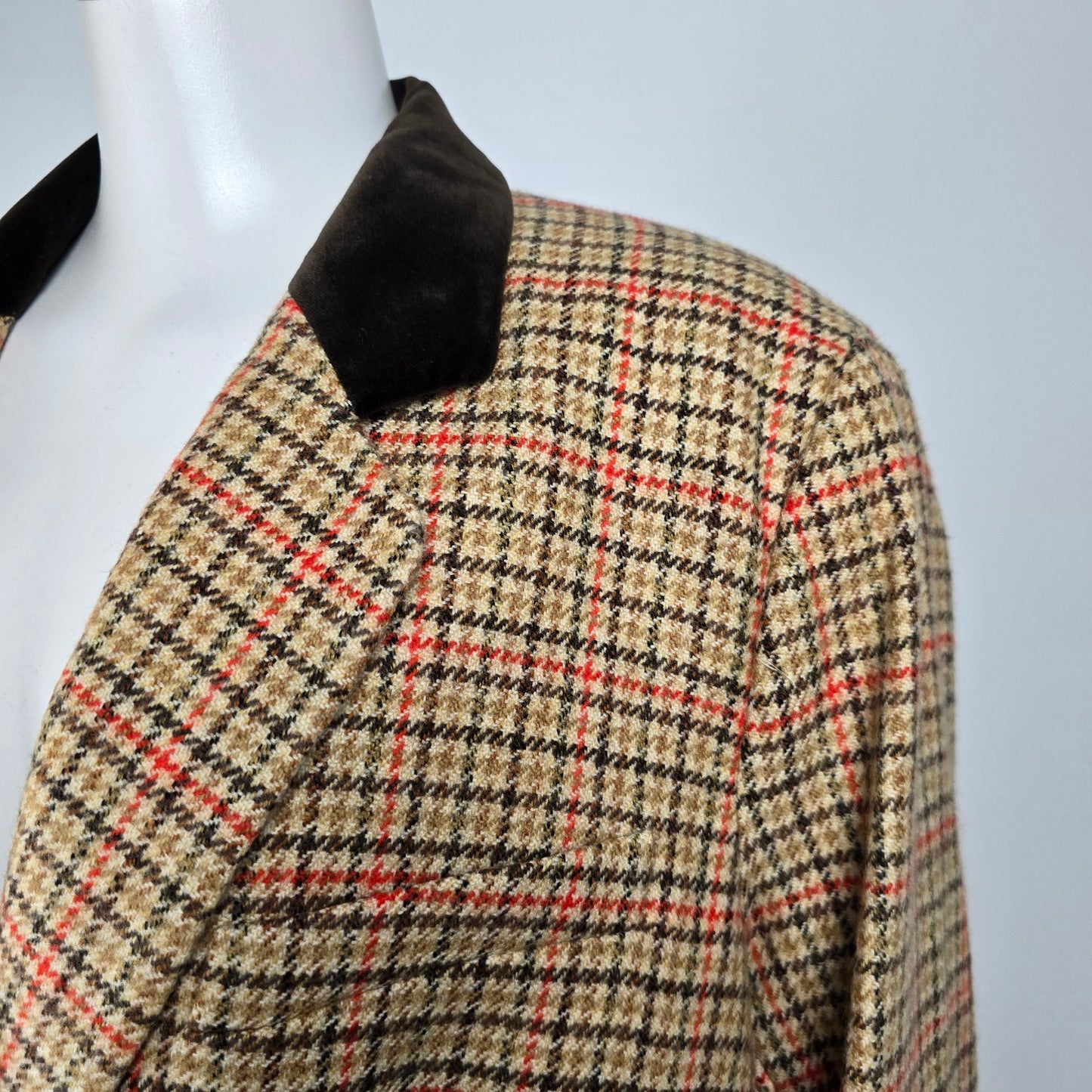 Vintage Jobis La Chic Brown Houndstooth Wool Cashmere Blazer Size 14