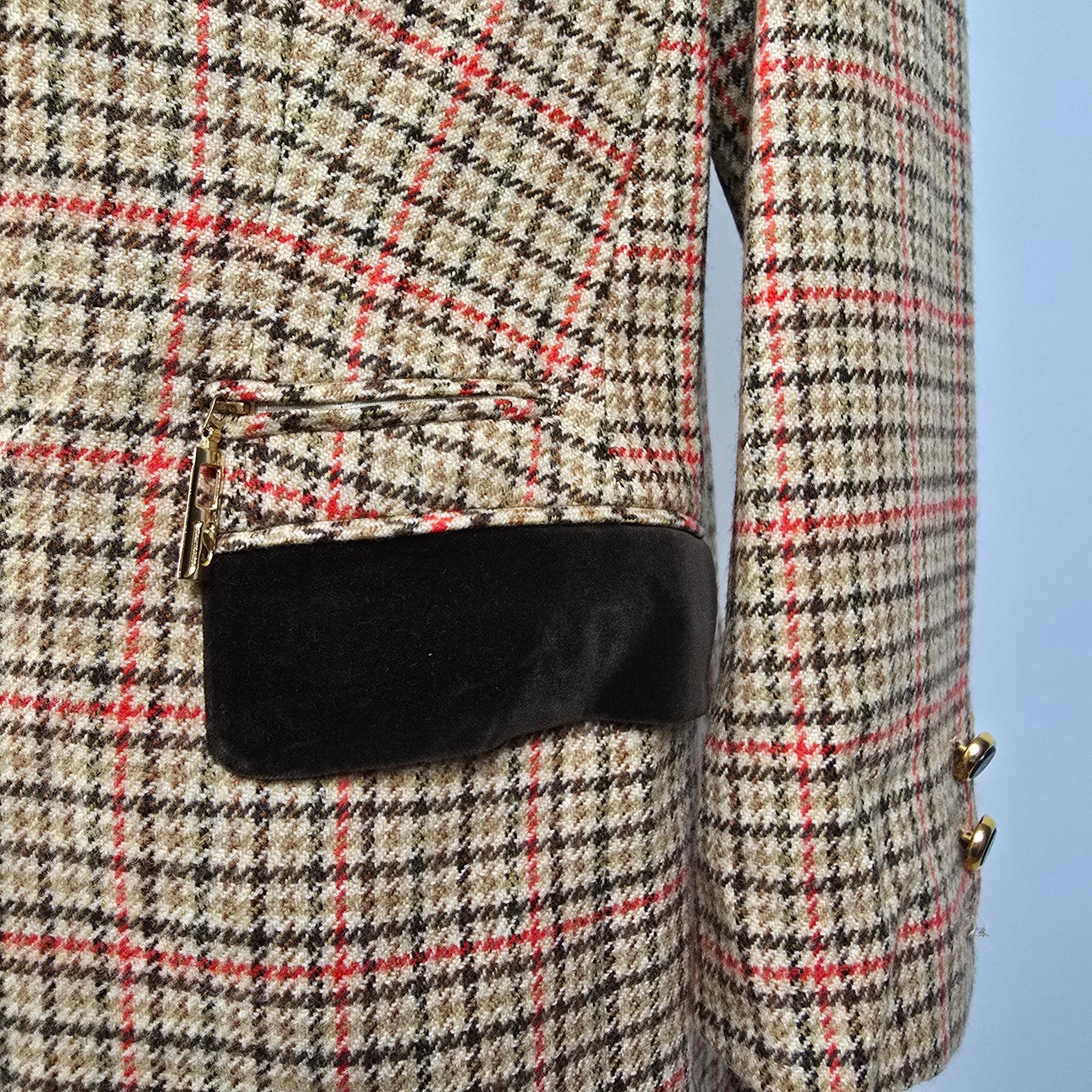 Vintage Jobis La Chic Brown Houndstooth Wool Cashmere Blazer Size 14