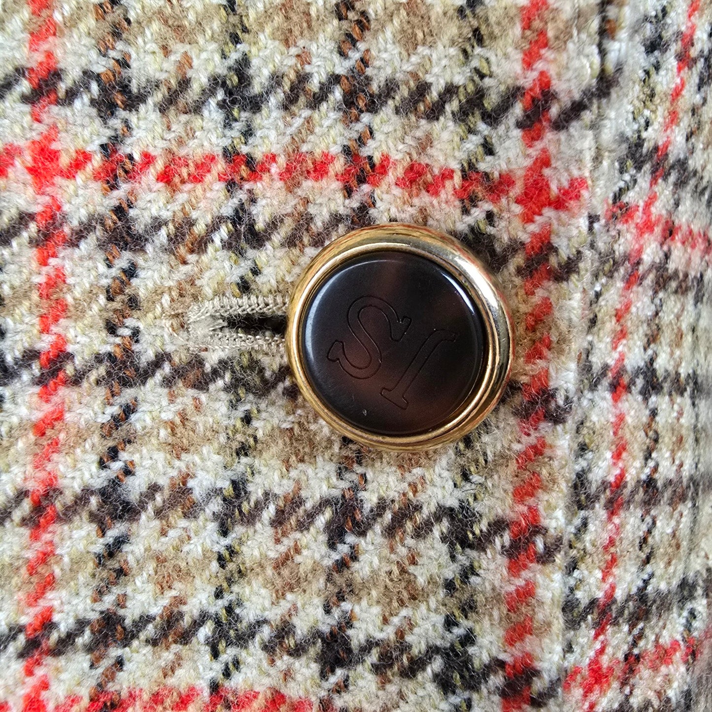Vintage Jobis La Chic Brown Houndstooth Wool Cashmere Blazer Size 14