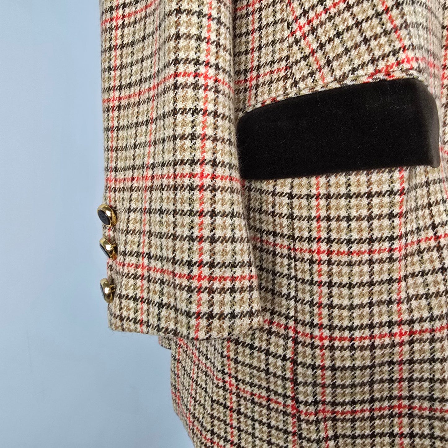 Vintage Jobis La Chic Brown Houndstooth Wool Cashmere Blazer Size 14