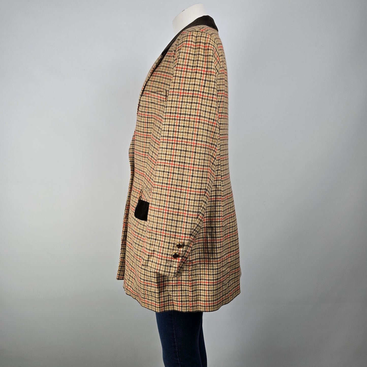 Vintage Jobis La Chic Brown Houndstooth Wool Cashmere Blazer Size 14