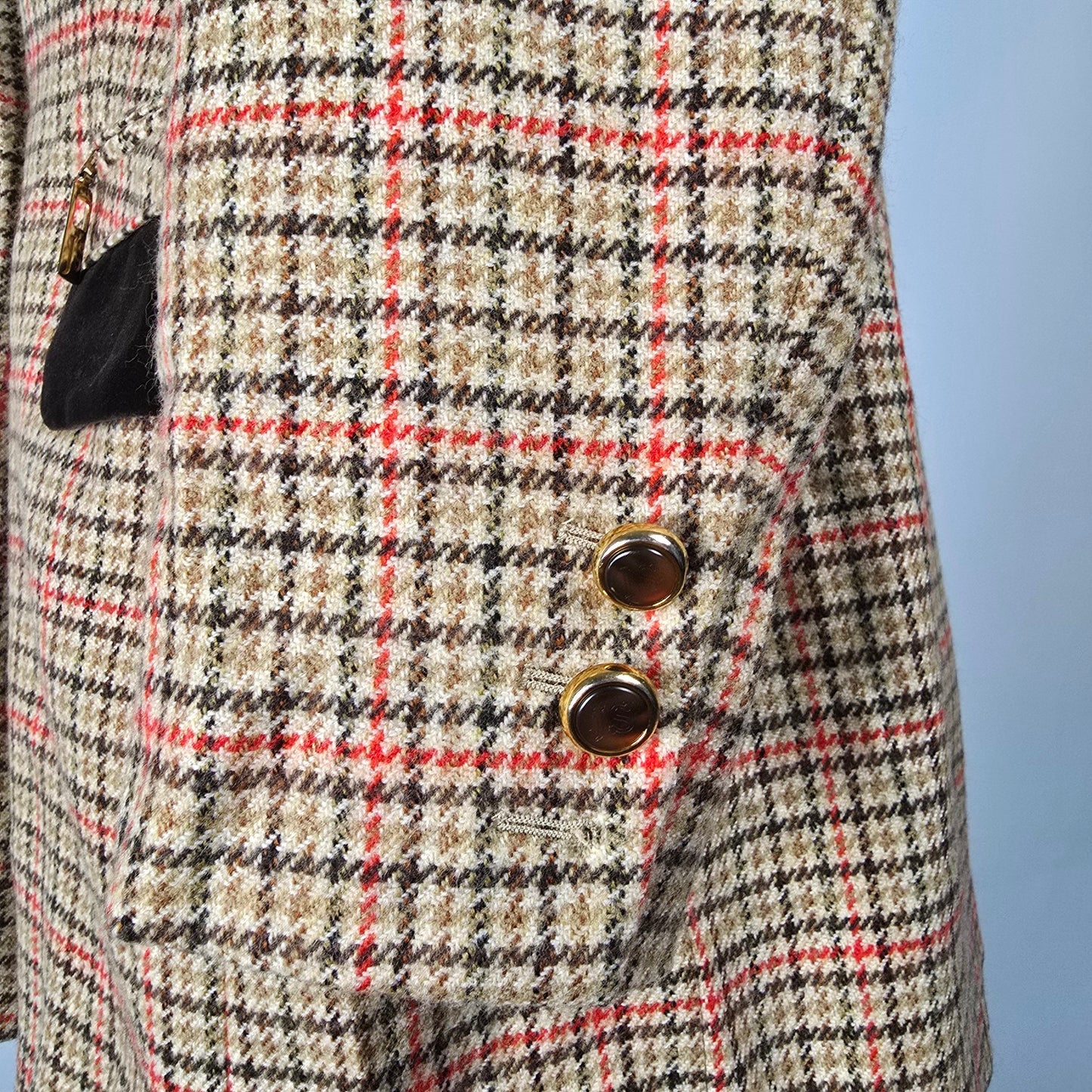 Vintage Jobis La Chic Brown Houndstooth Wool Cashmere Blazer Size 14