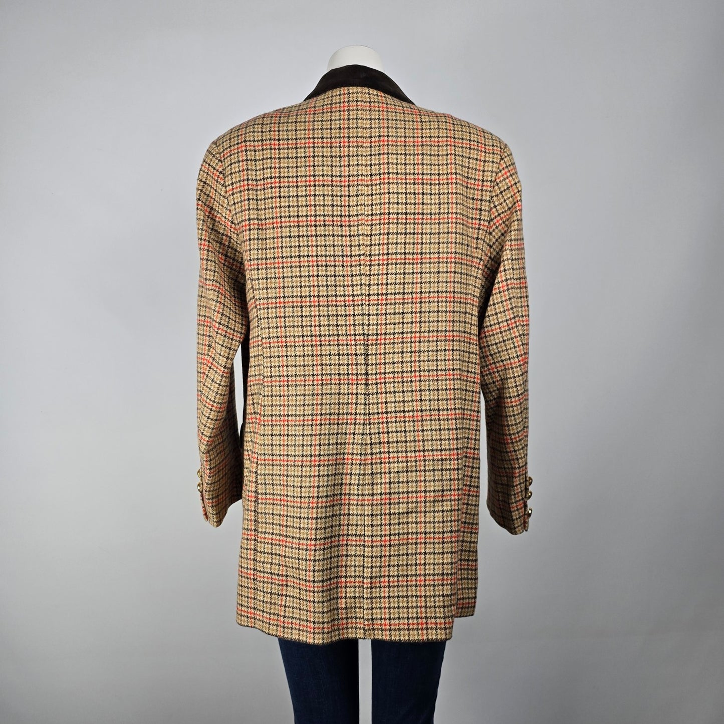 Vintage Jobis La Chic Brown Houndstooth Wool Cashmere Blazer Size 14