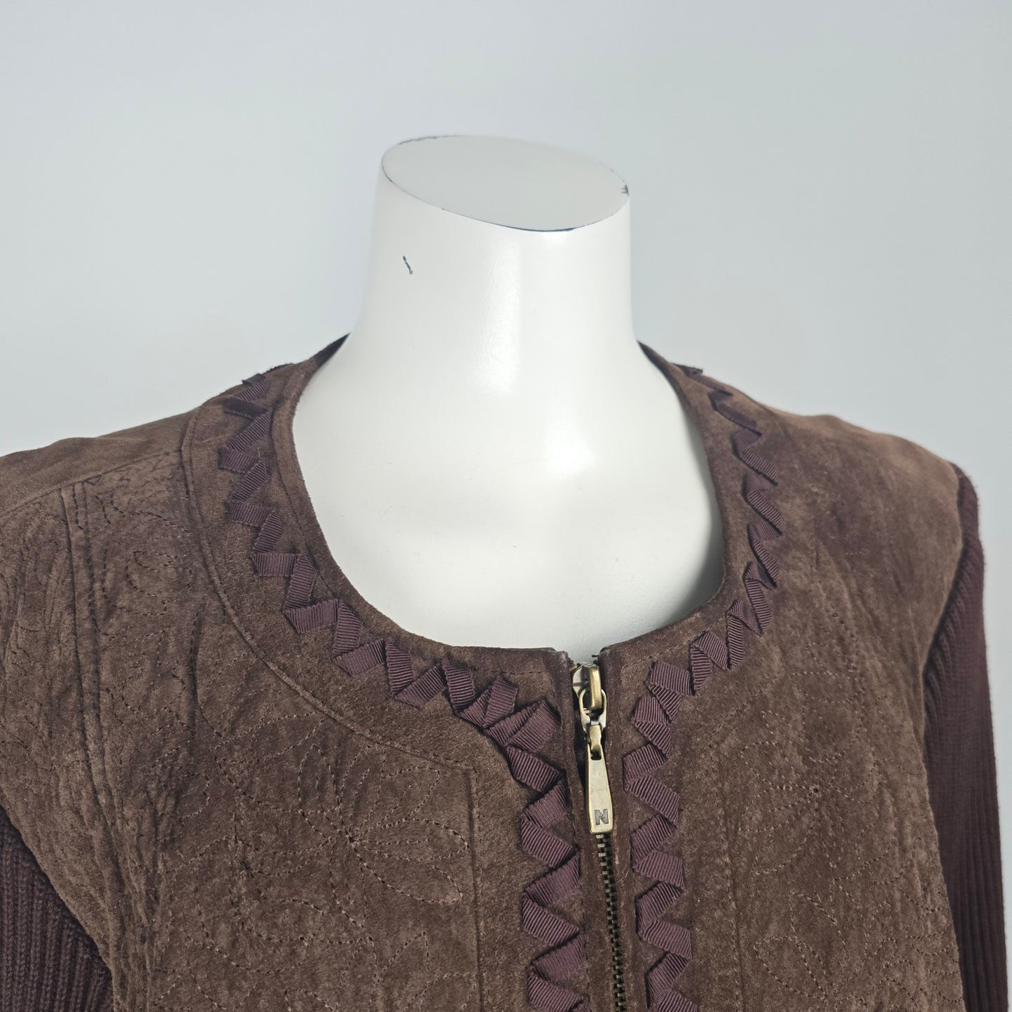 Peter Nygard Brown Knit Suede Zip Up Jacket Size L
