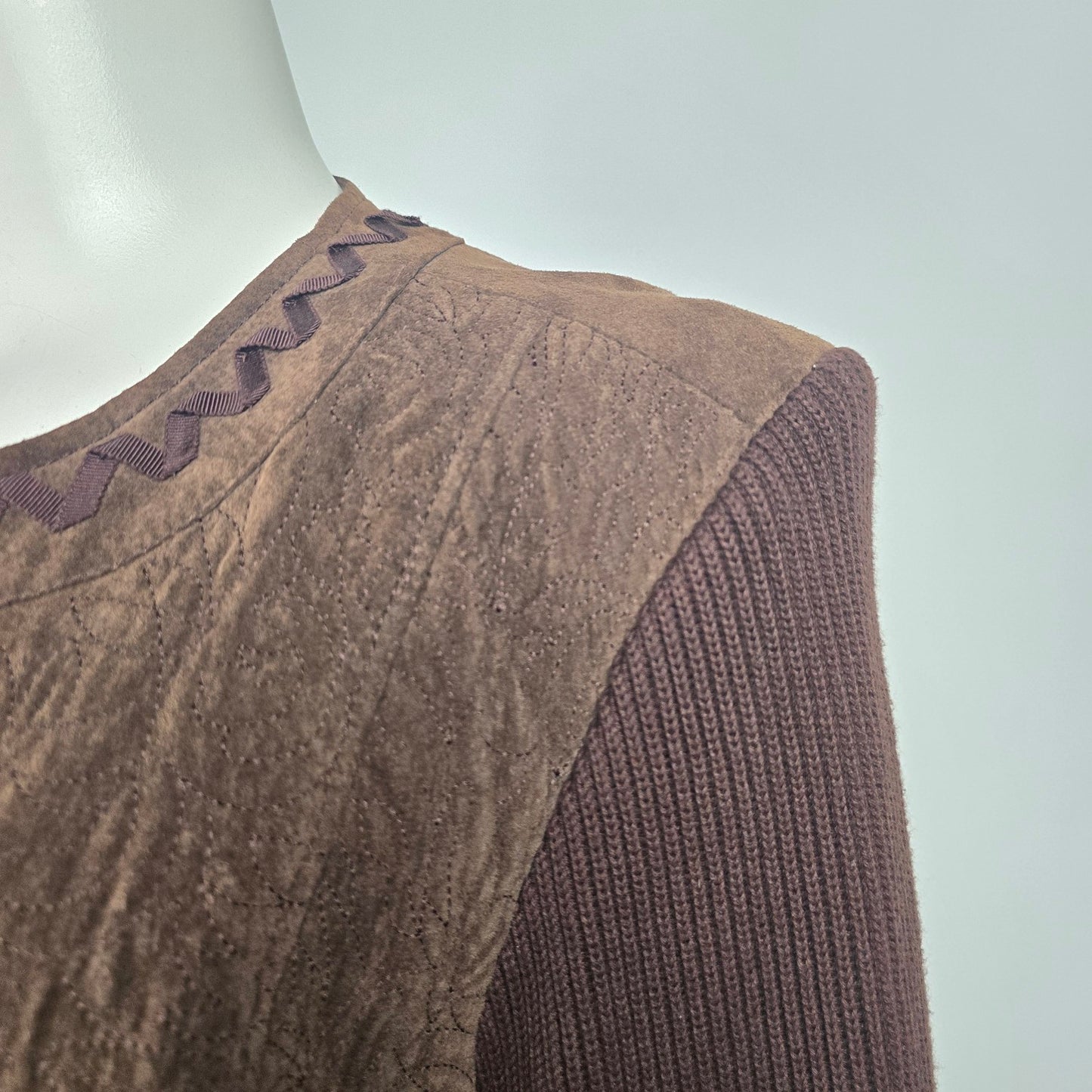 Peter Nygard Brown Knit Suede Zip Up Jacket Size L