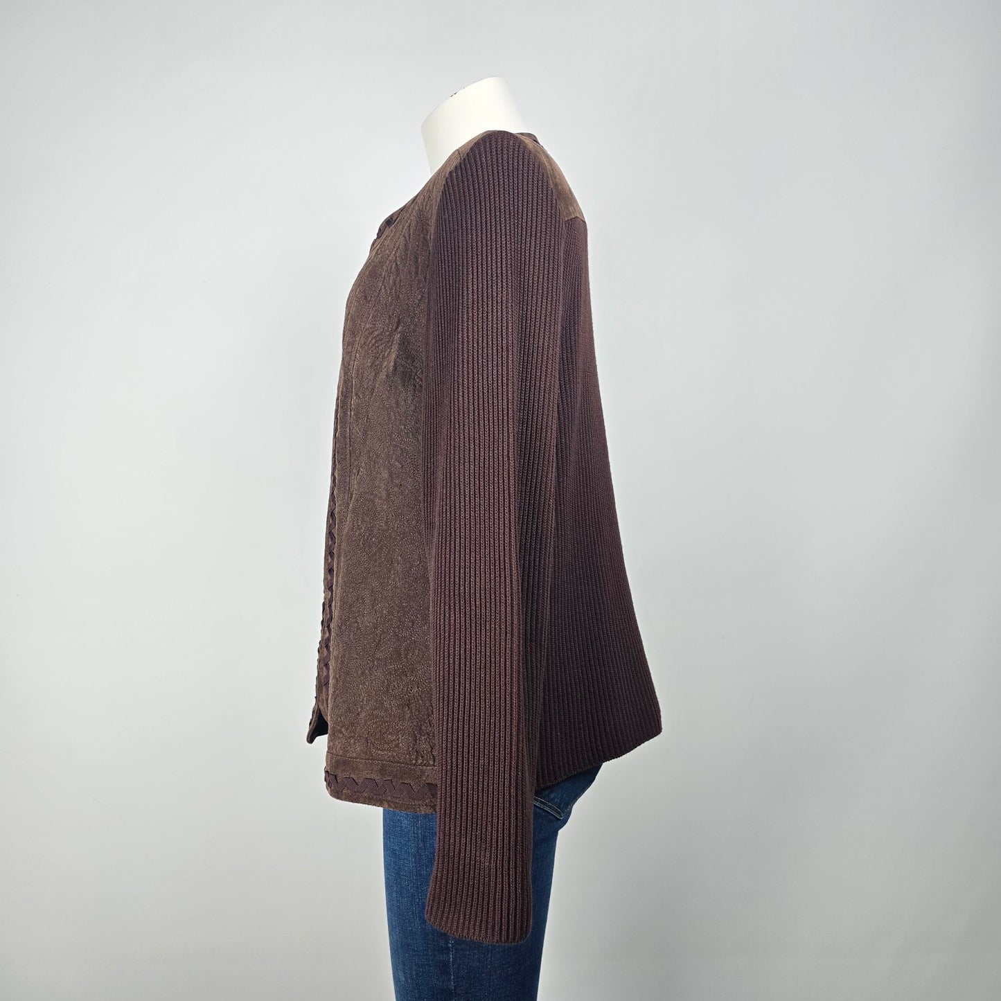 Peter Nygard Brown Knit Suede Zip Up Jacket Size L