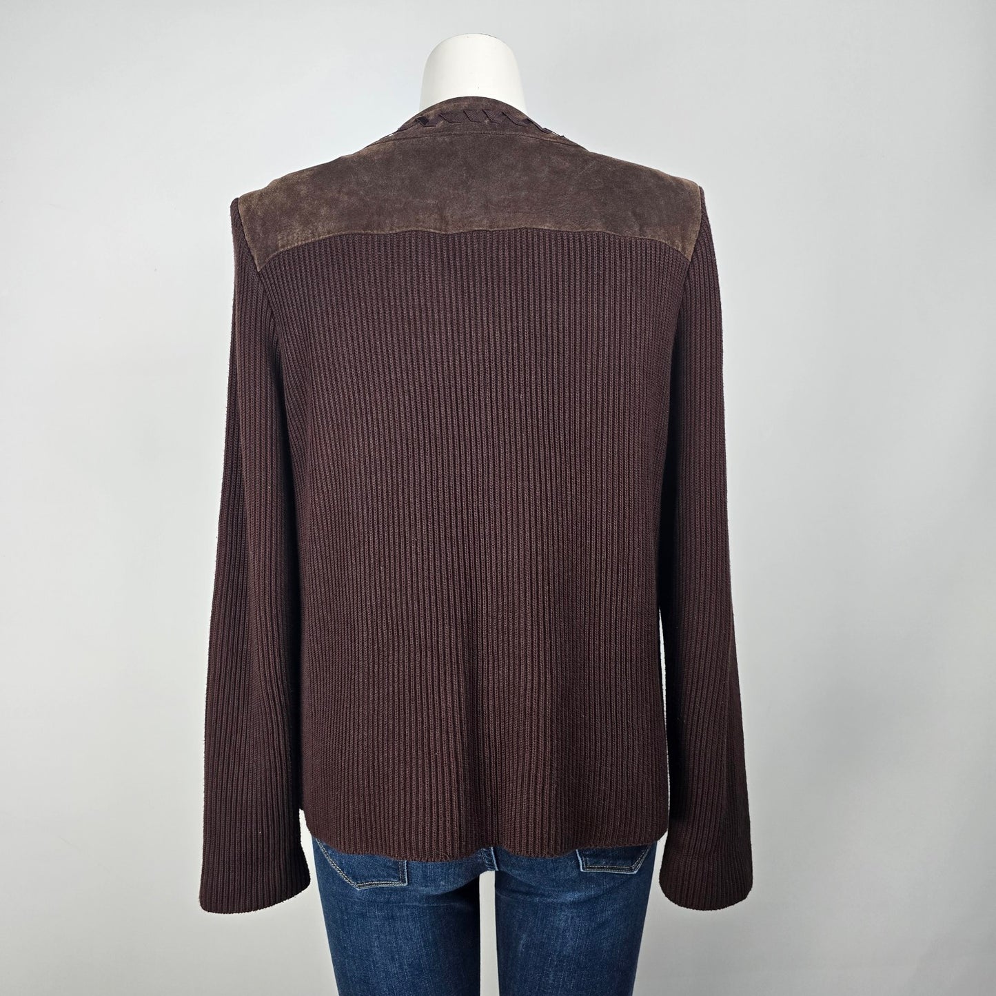 Peter Nygard Brown Knit Suede Zip Up Jacket Size L