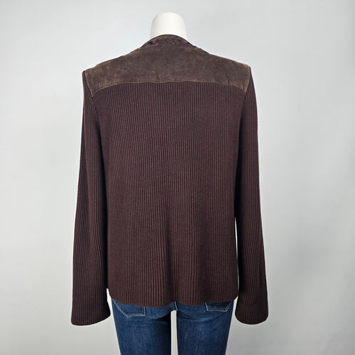Peter Nygard Brown Knit Suede Zip Up Jacket Size L