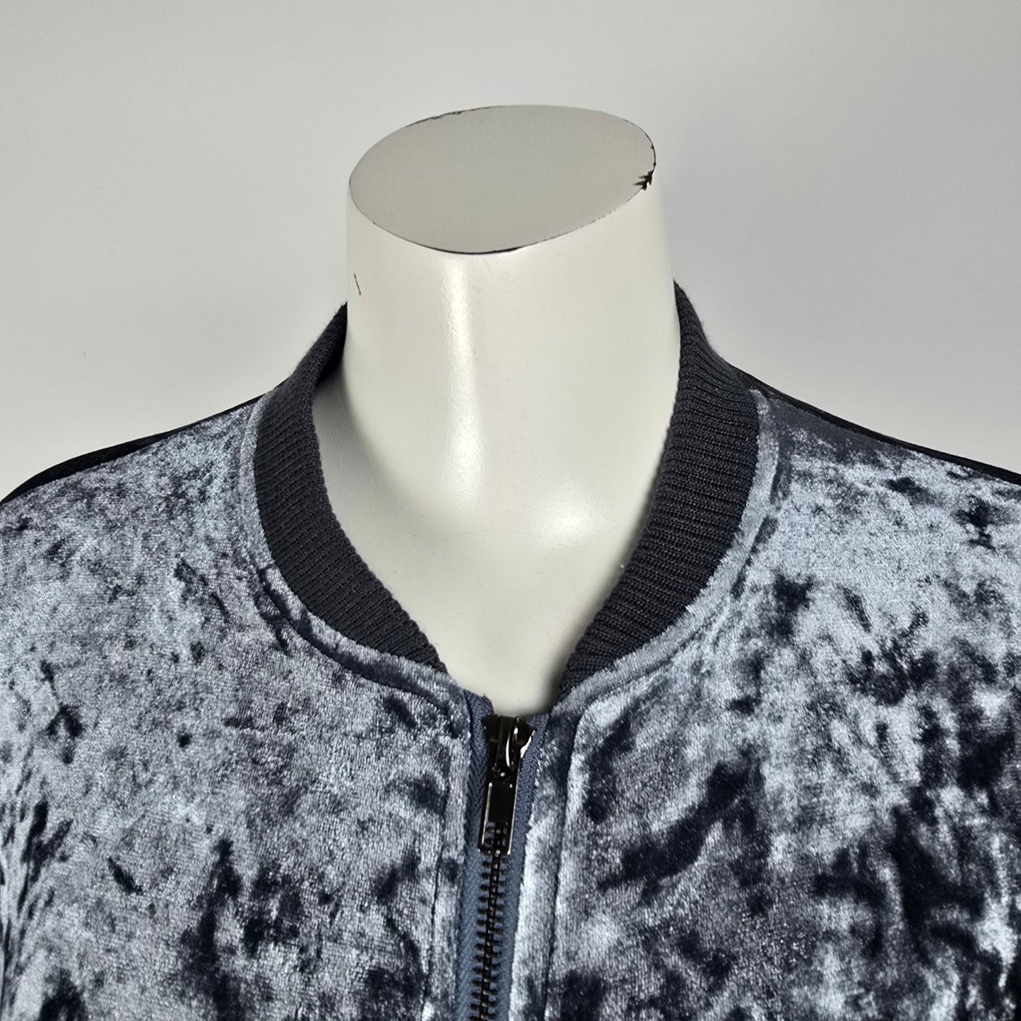 Listicle Grey Velvet Ruched Sleeve Zip Front Bomber Jacket Size M