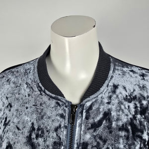 Listicle Grey Velvet Ruched Sleeve Zip Front Bomber Jacket Size M