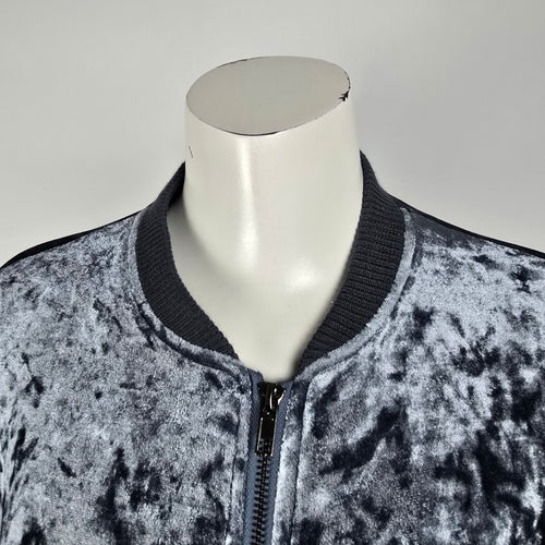 Listicle Grey Velvet Ruched Sleeve Zip Front Bomber Jacket Size M