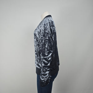 Listicle Grey Velvet Ruched Sleeve Zip Front Bomber Jacket Size M