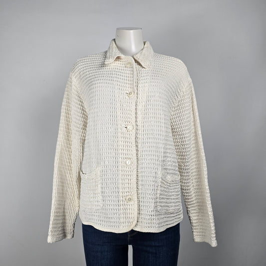 Vintage Season Sport White Waffle Button Up Jacket Size L