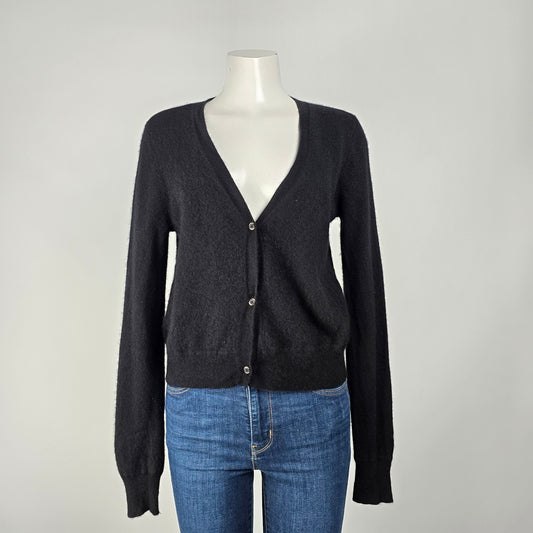 Tahari Black Cashmere Button Up Cardigan Size L