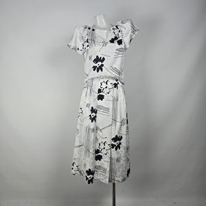 Vintage Irving Nadler Black & White Floral Top & Skirt Set Size XS