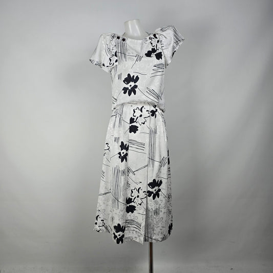 Vintage Irving Nadler Black & White Floral Top & Skirt Set Size XS