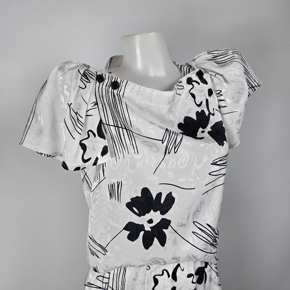 Vintage Irving Nadler Black & White Floral Top & Skirt Set Size XS