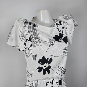 Vintage Irving Nadler Black & White Floral Top & Skirt Set Size XS