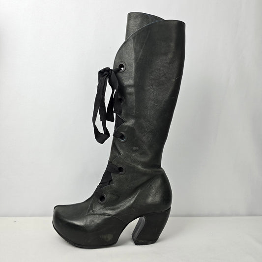 John Fluevog Grey Leather Prepare Compass Platform Lace-up Boots Size 10